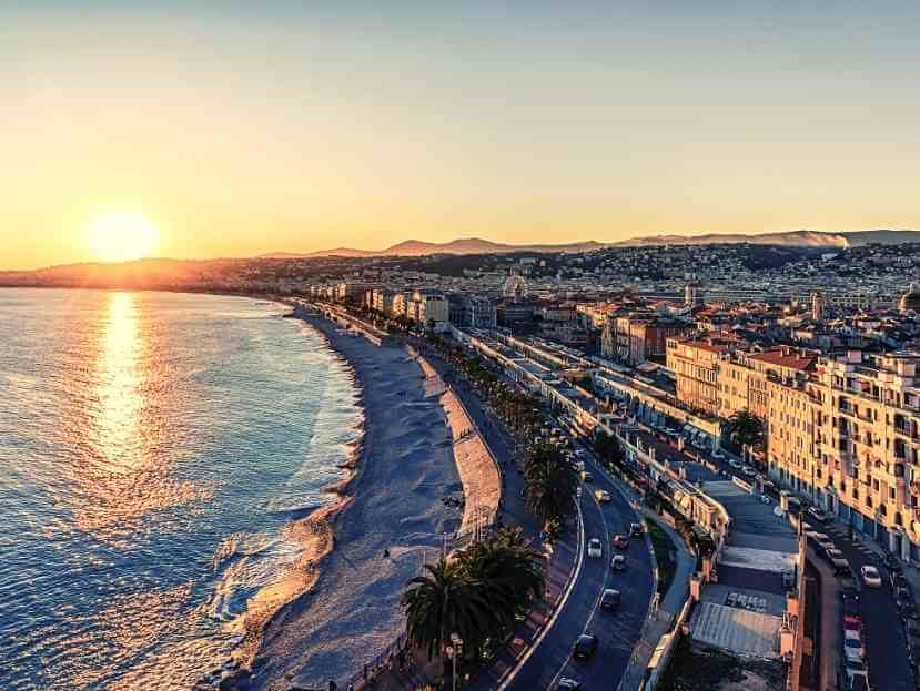 Promenade des anglais during sunset